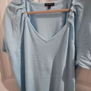 Lane Bryant 22/24 light blue short sleeve sweater. Gather at neck